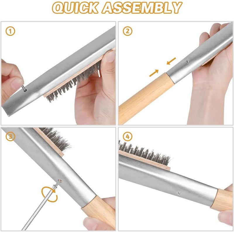 Aolso Pizza Oven Brush, 26" Brush and Stainless Steel Scraper for Pizza Stone, BBQ Grill Cleaning Brush Non Scratch Heat Proof Stainless Steel Bristles with Screwdriver for Pizza Oven Accessories - Image 4